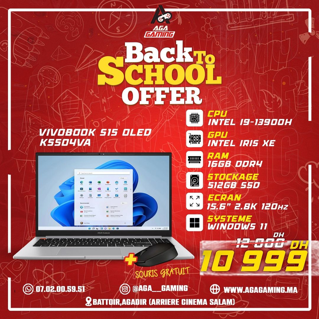 ASUS Vivobook S 15 OLED K5504VA Intel i9-13900H/16Go DDR5/512GB SSD/15.6″ OLED 2.8K 120Hz/Windows11 – Cool Silver ASUS Vivobook S 15 OLED K5504VA Intel i9-13900H/16Go DDR5/512GB SSD/15.6″ OLED 2.8K 120Hz/Windows11 – Cool Silver